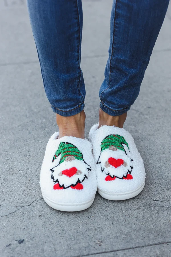 Christmas Elf Heart Print Fleece Slippers - Image 5
