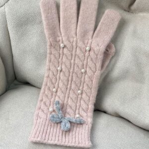 Thermal Pearl Detail Bow Five-Finger Gloves