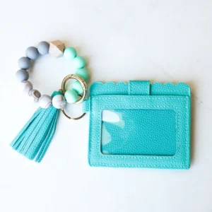 Turquoise Silicone Bead Slim Wallet Wristlet with Tassel