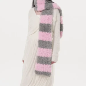 Fuzzy Contrast Striped Scarf