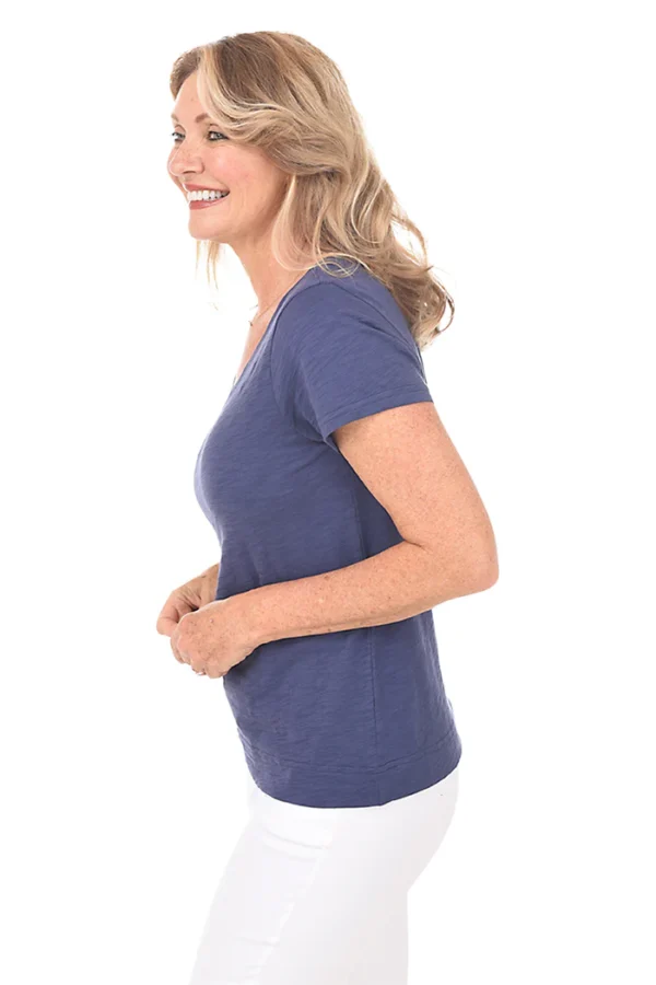 Slub Knit Short Sleeve V-Neck Tee - Image 2