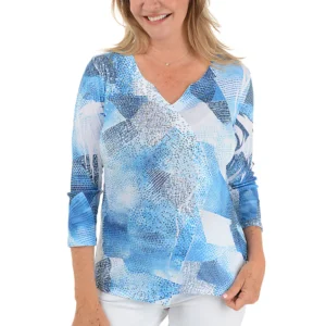 Denim Patches Sequined Surplice Knit Top