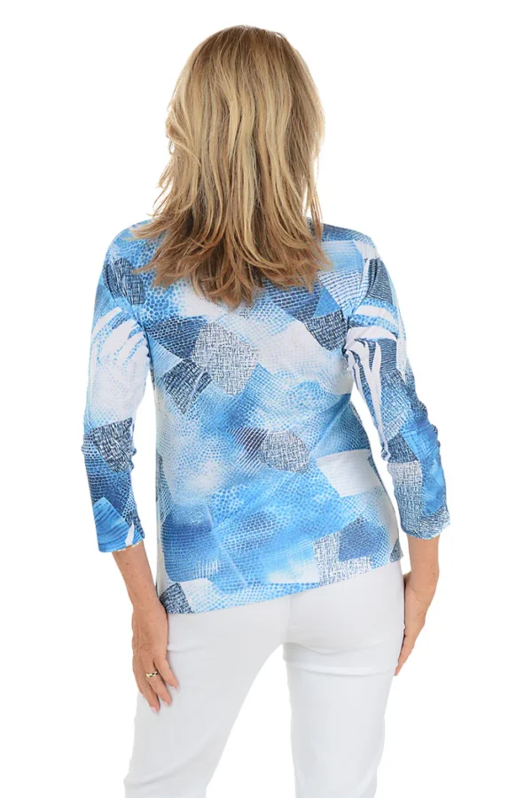 Denim Patches Sequined Surplice Knit Top - Image 3