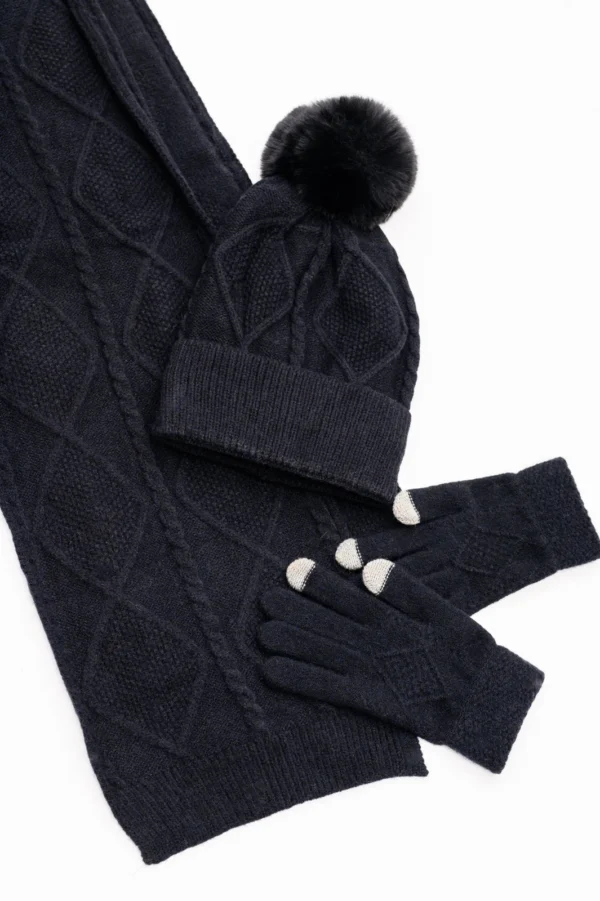 Jane Frost Beanie, Glove, and Scarf Set In Black - Image 2