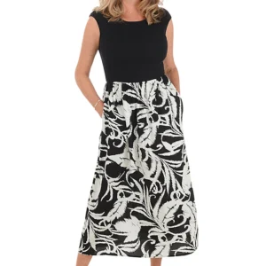 Ribbed Bodice Monochrome Dress