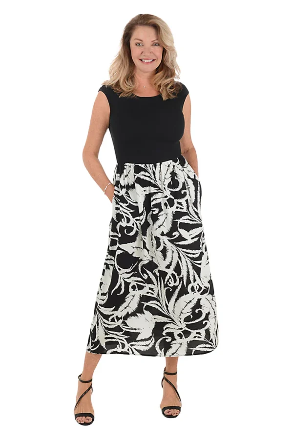Ribbed Bodice Monochrome Dress