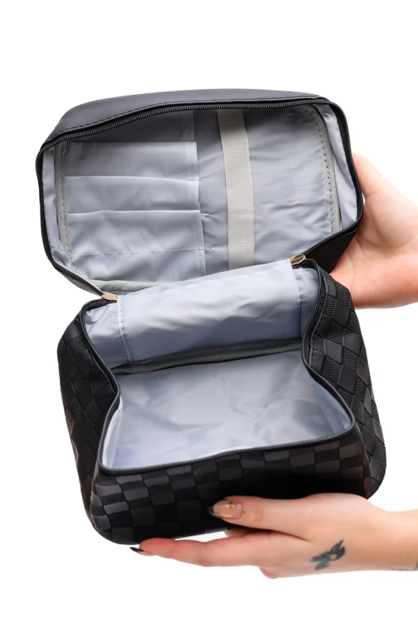 Subtly Checked Cosmetic Bags set of 4 in Black - Image 2