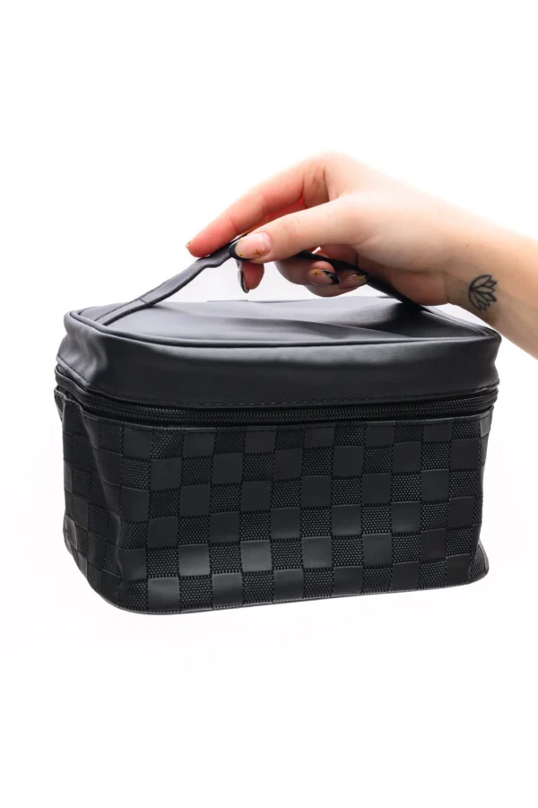 Subtly Checked Cosmetic Bags set of 4 in Black - Image 3