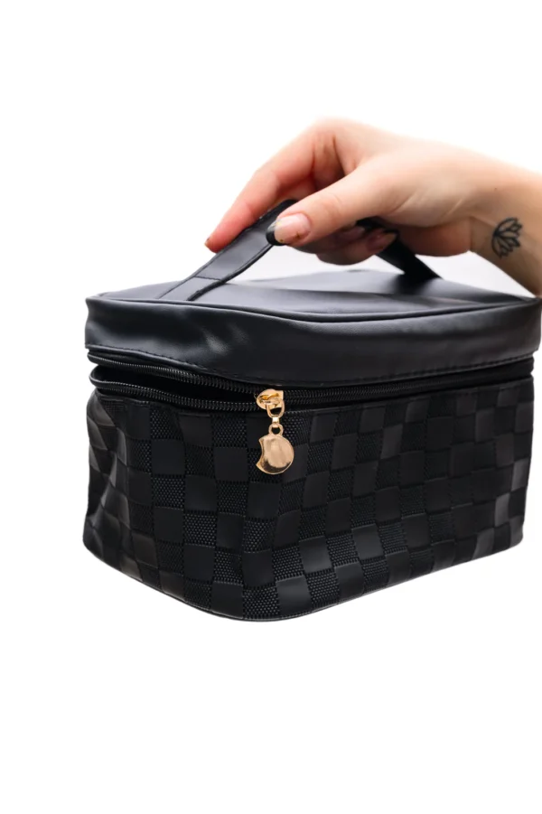 Subtly Checked Cosmetic Bags set of 4 in Black - Image 4