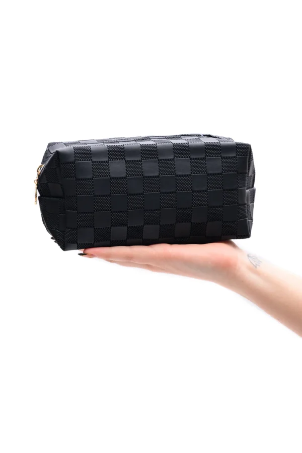Subtly Checked Cosmetic Bags set of 4 in Black - Image 5