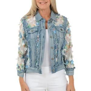 Blue Flower Petal Sheer Denim Jacket