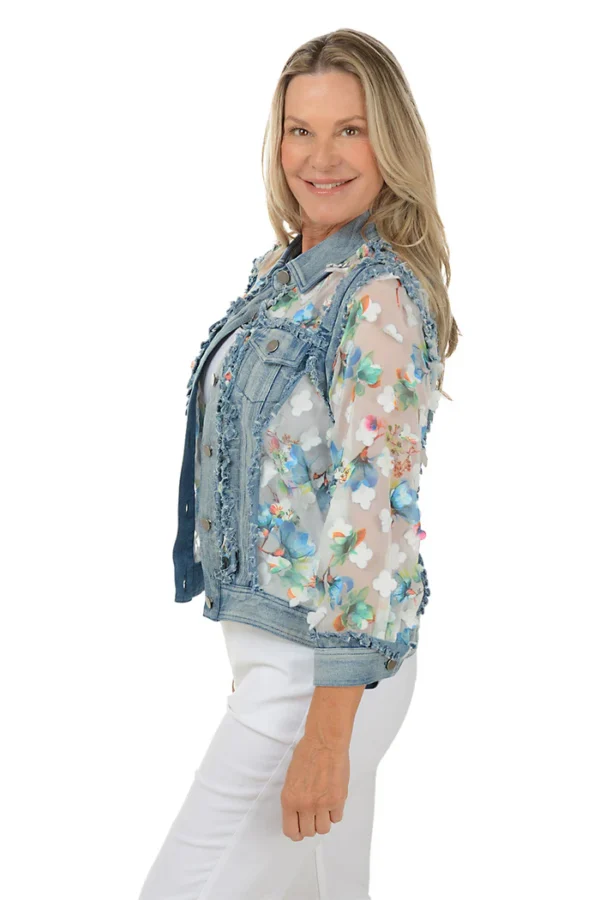 Blue Flower Petal Sheer Denim Jacket - Image 2