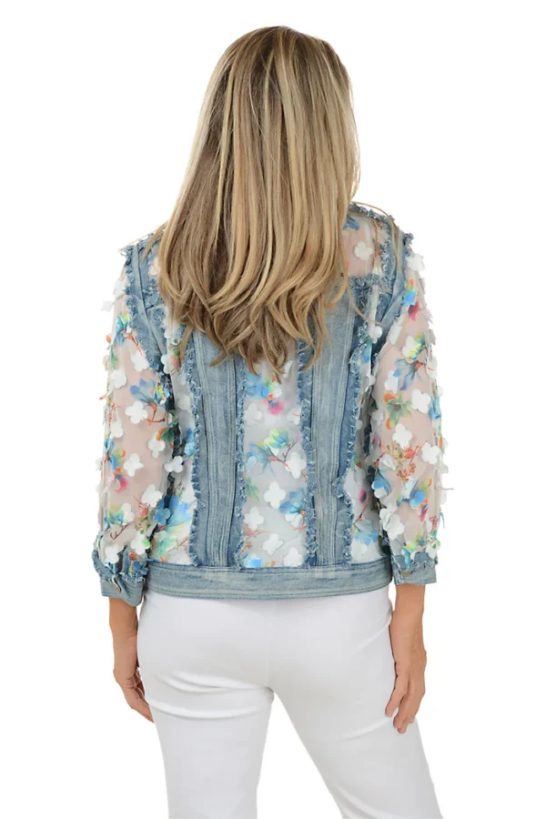 Blue Flower Petal Sheer Denim Jacket - Image 3