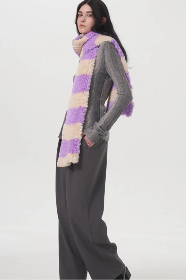 Fuzzy Contrast Striped Scarf - Image 3