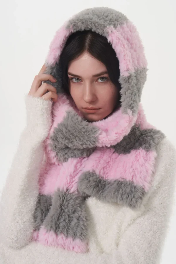 Fuzzy Contrast Striped Scarf - Image 2