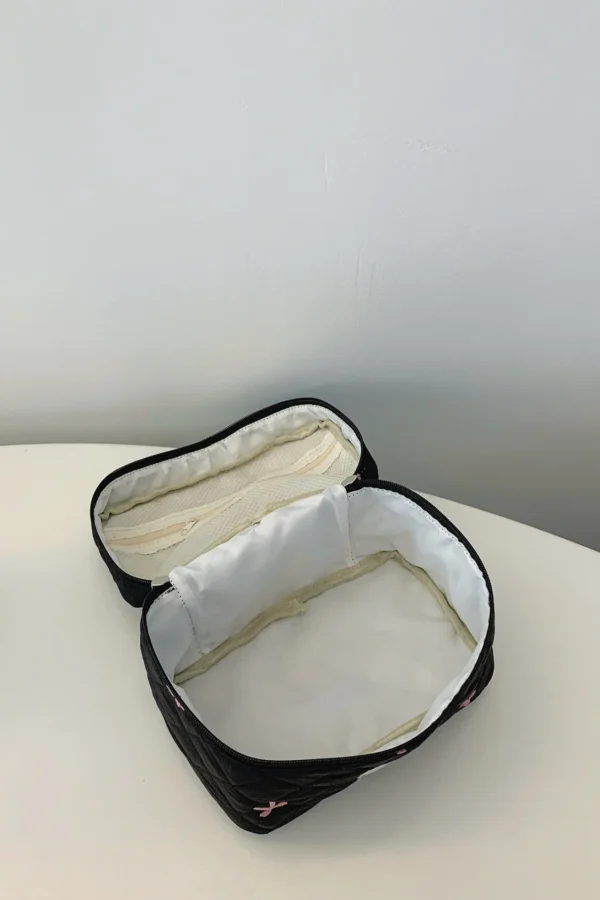 Bow Embroidered Quilted Storage Bag with Zip - Image 4